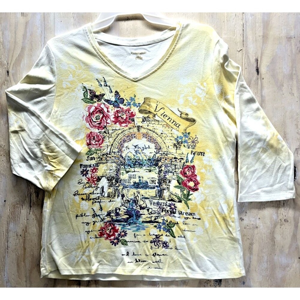 Allison Daley Vienna Themed Styled Printed Shirt Womens Petitie Size PM / M